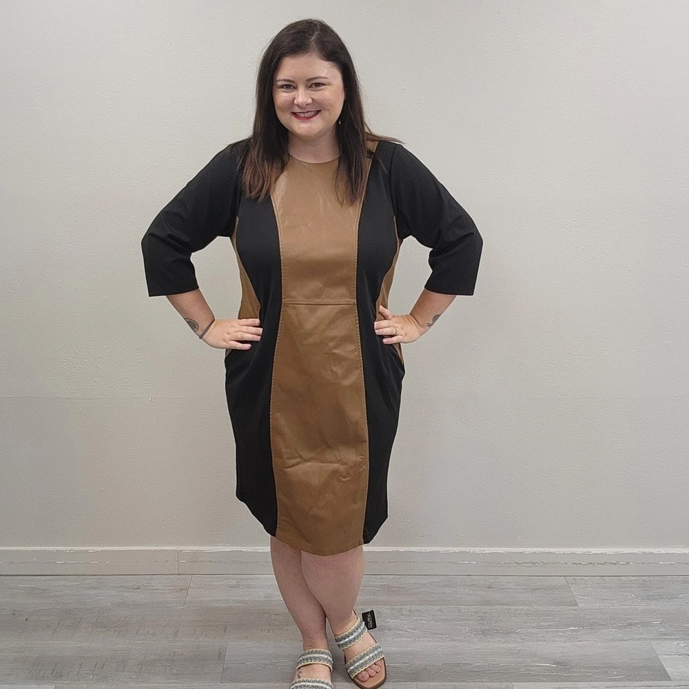 Addison Brown & Black Sheath Dress - Size 18